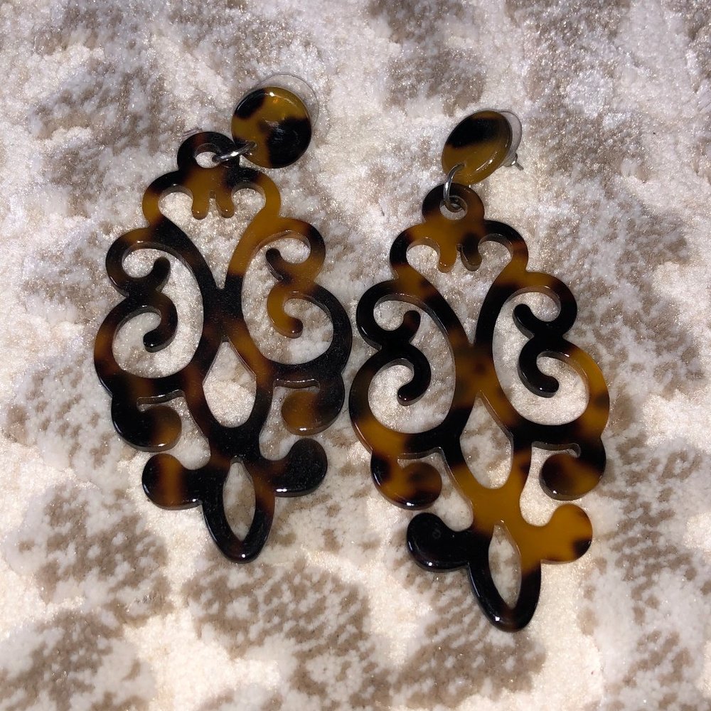 Tortoise Shell and Bone Material Earrings